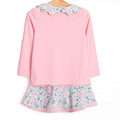 Backhand Blooms Scalloped Collar Tennis Skirt Set, Green