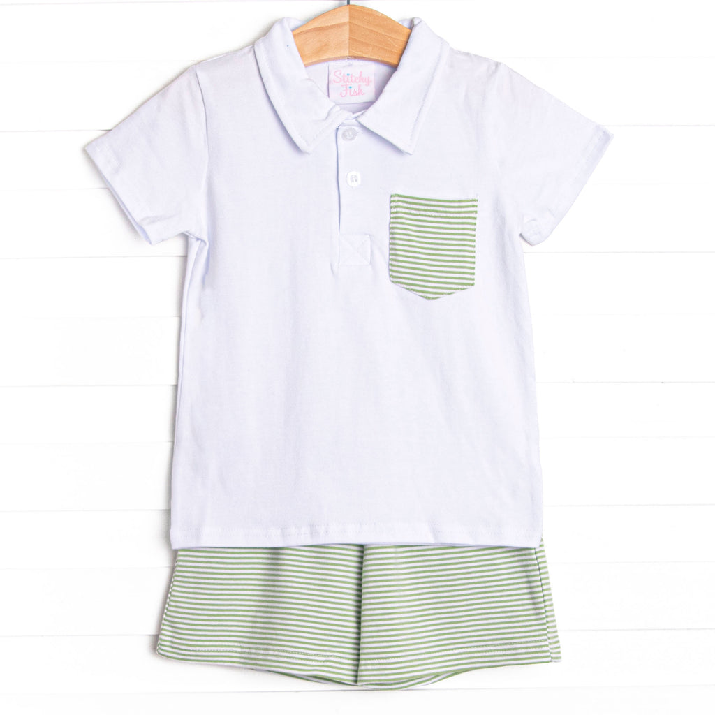 Levi Short Set, Light Green Stripe – Stitchy Fish