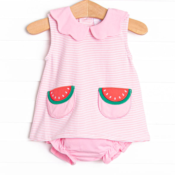 Melon Memories Applique Diaper Set, Pink Stripe