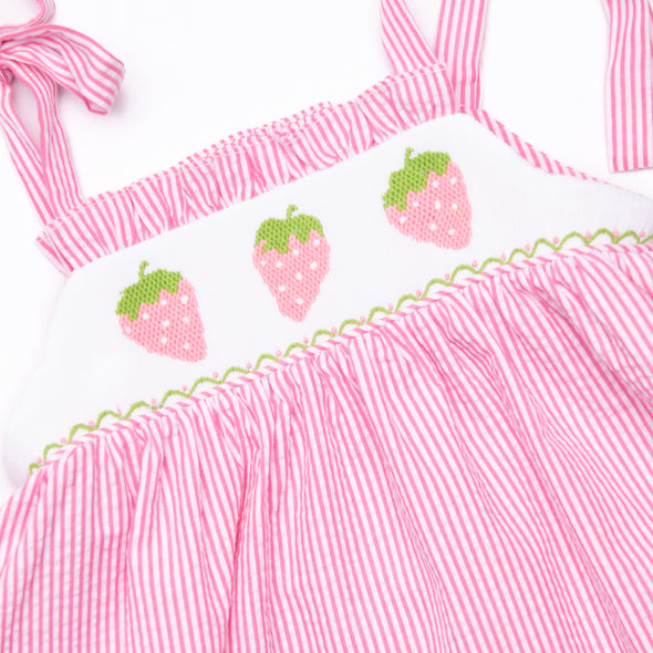Strawberry Seersucker Smocked Bubble, Pink