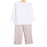 Evan Pant Set, White and Tan Stripe