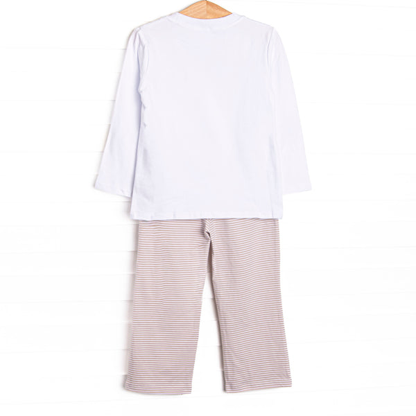 Evan Pant Set, White and Tan Stripe