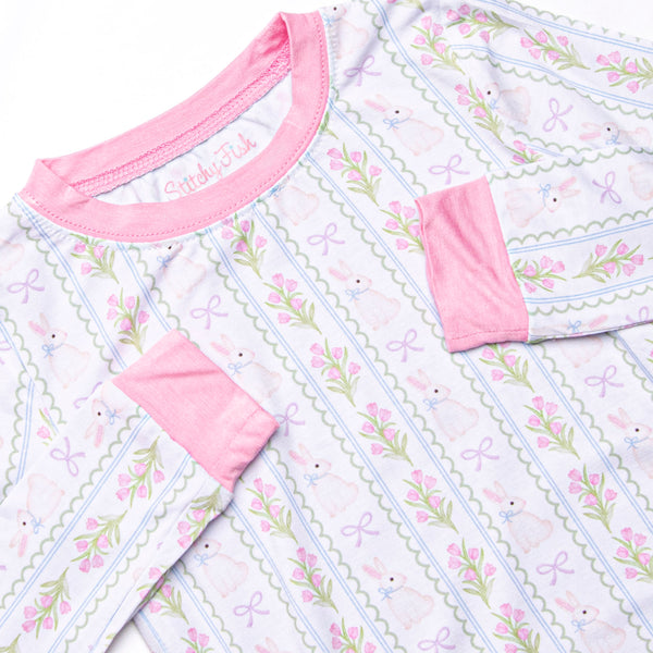 Rabbits and Ribbons Bamboo Pajama Set, Pink