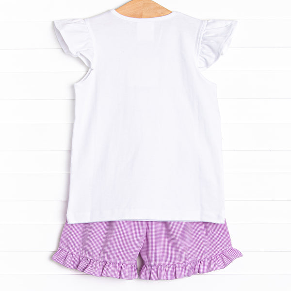 Butterfly Blossom Smocked Short Set, Purple