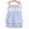 Castle Construction Smocked Ruffle Short Set, Blue