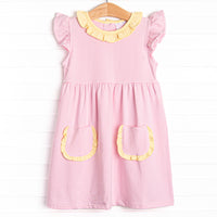 Laney Flutter Sleeve Dress, Yellow and Pink Stripe