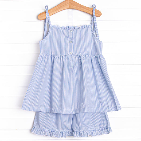 Castle Construction Smocked Ruffle Short Set, Blue