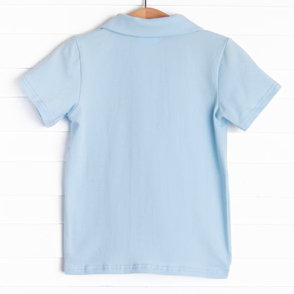School House Embroidered Top, Blue