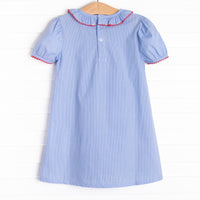 School House Embroidered Dress, Blue