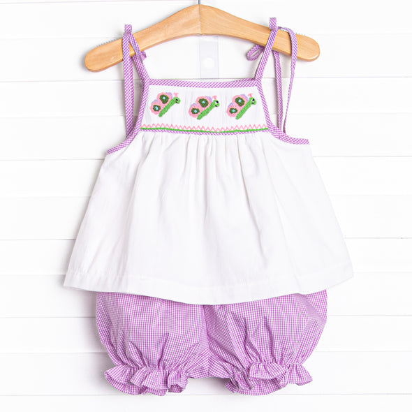 Butterfly Blossom Smocked Bloomer Set, Purple