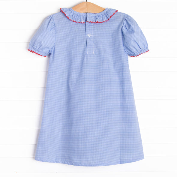 School House Embroidered Dress, Blue