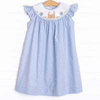 Castle Construction Smocked Bishop Dress, Blue