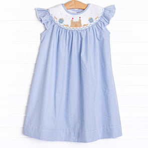 Castle Construction Smocked Bishop Dress, Blue