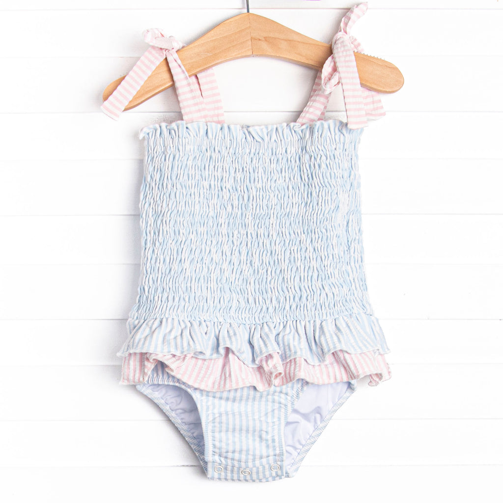 Simply Seersucker One Piece, Blue – Stitchy Fish