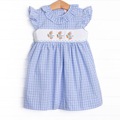 Storytime Snack Smocked Dress, Blue