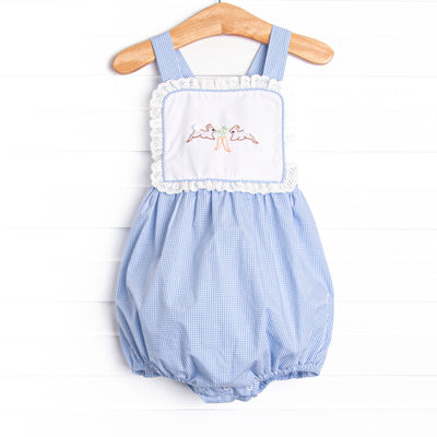Harvest Hoppers Embroidered Ruffle Bubble, Blue Gingham