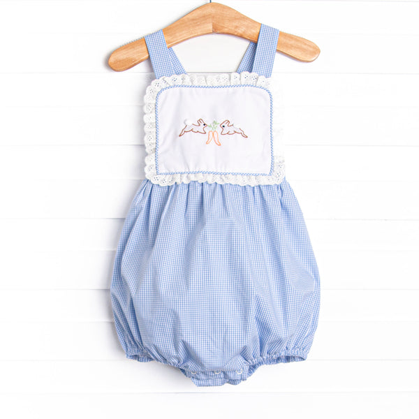 Harvest Hoppers Embroidered Ruffle Bubble, Blue Gingham