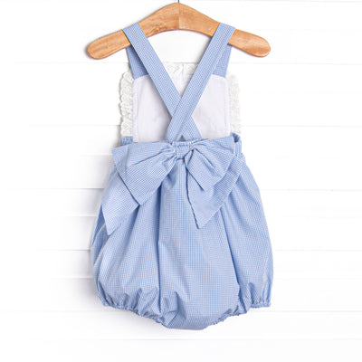 Harvest Hoppers Embroidered Ruffle Bubble, Blue Gingham