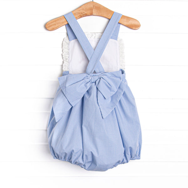 Harvest Hoppers Embroidered Ruffle Bubble, Blue Gingham