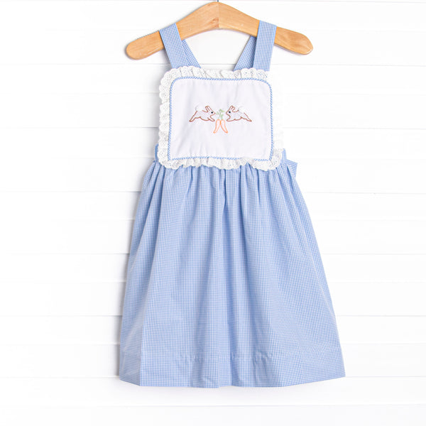 Harvest Hoppers Embroidered Dress, Blue Gingham