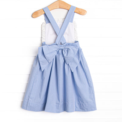 Harvest Hoppers Embroidered Dress, Blue Gingham