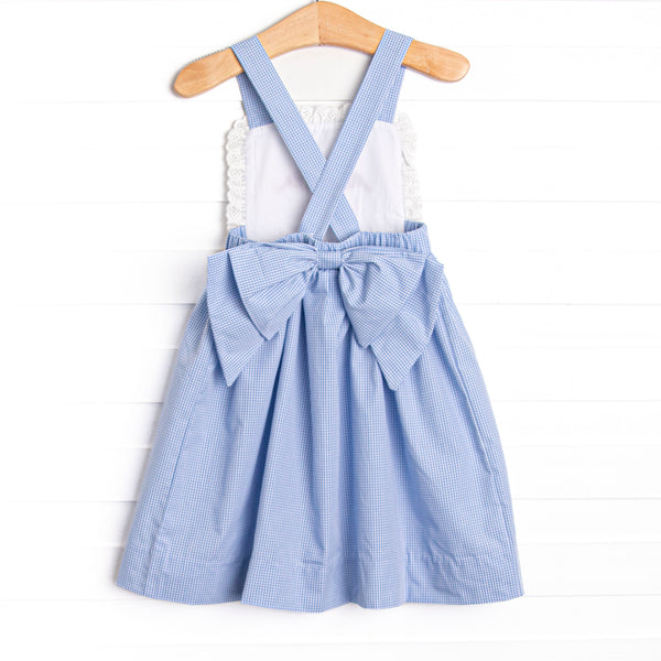 Harvest Hoppers Embroidered Dress, Blue Gingham