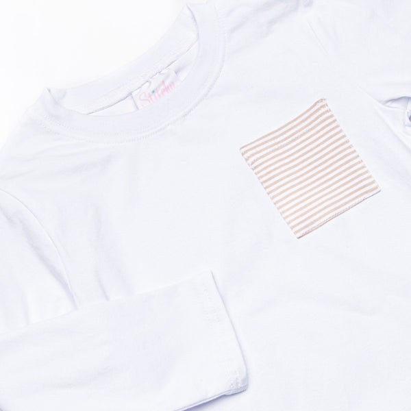 Evan Pant Set, White and Tan Stripe