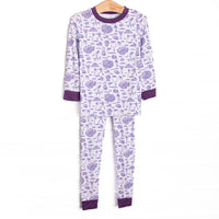 This set is made of the extremely soft, stretchy bamboo viscose fabric that feels like butter and features a purple football print.