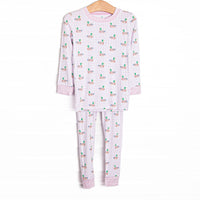  This set features extremely soft, stretchy bamboo viscose fabric that feels like butter and a pink duck print. 