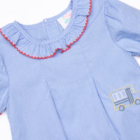 School House Embroidered Dress, Blue