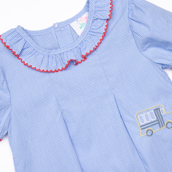 School House Embroidered Dress, Blue