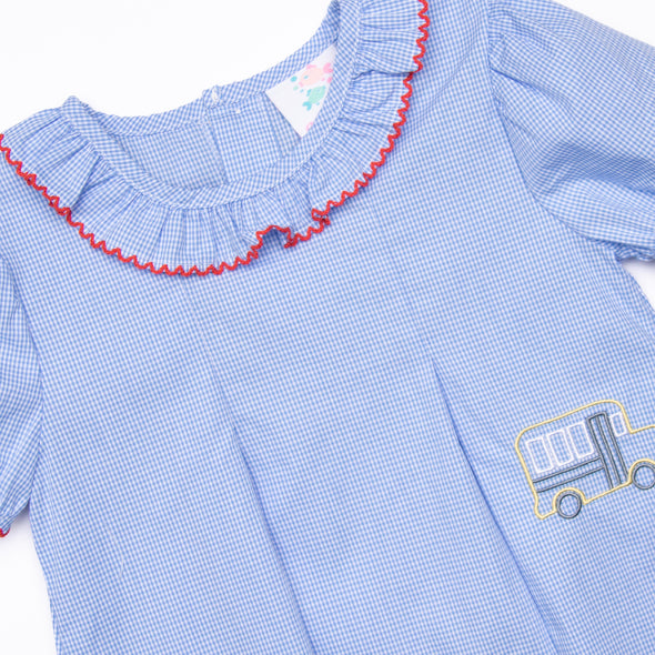 School House Embroidered Dress, Blue