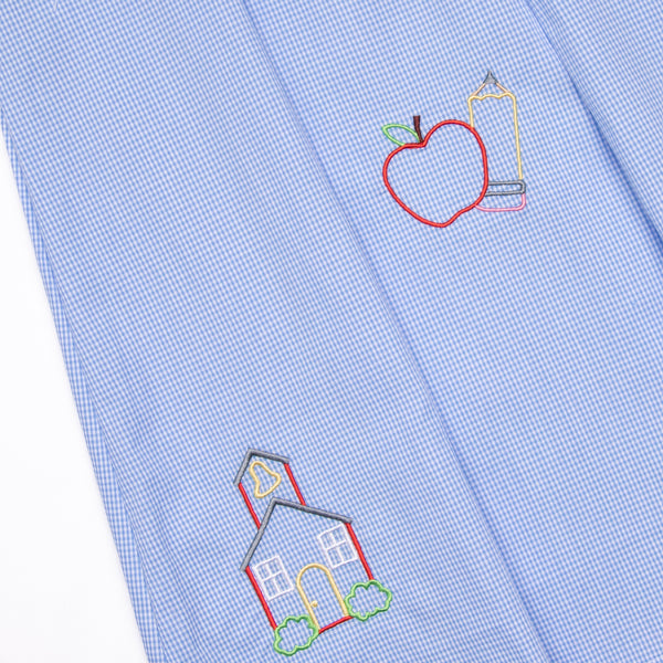 School House Embroidered Dress, Blue
