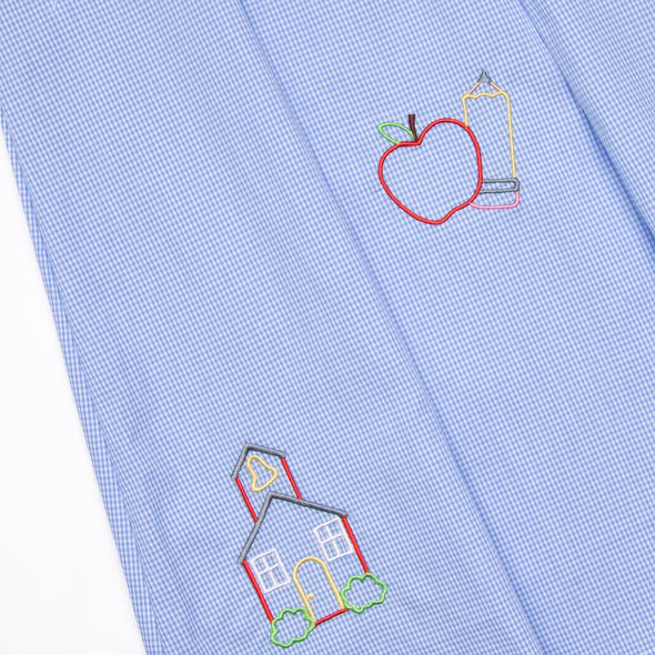 School House Embroidered Dress, Blue