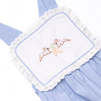 Harvest Hoppers Embroidered Ruffle Bubble, Blue Gingham
