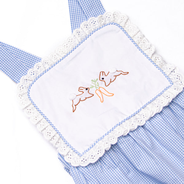 Harvest Hoppers Embroidered Ruffle Bubble, Blue Gingham