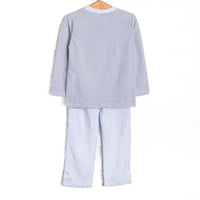 Charles Long Sleeve Pant Set, Pale Blue and Slate Blue Stripe