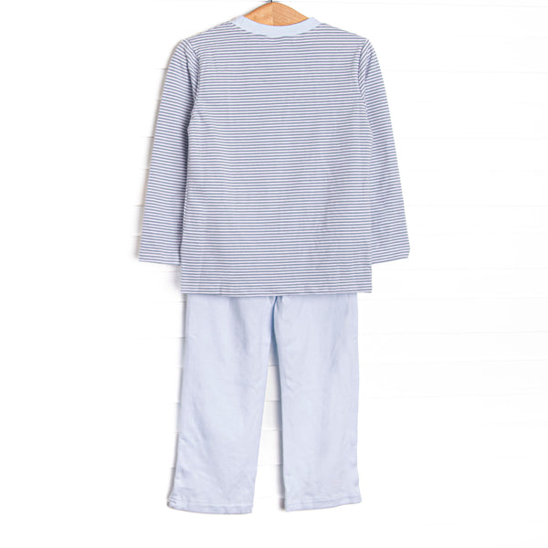 Charles Long Sleeve Pant Set, Pale Blue and Slate Blue Stripe