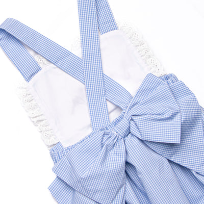 Harvest Hoppers Embroidered Ruffle Bubble, Blue Gingham