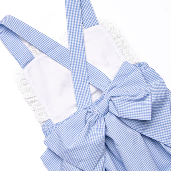 Harvest Hoppers Embroidered Ruffle Bubble, Blue Gingham