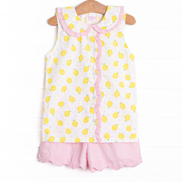 Lemonade Lady Ruffle Short Set, Pink