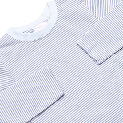 Charles Long Sleeve Pant Set, Pale Blue and Slate Blue Stripe