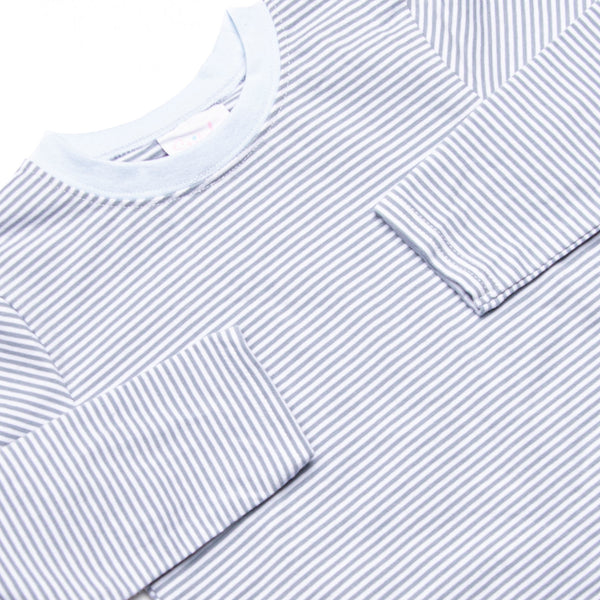 Charles Long Sleeve Pant Set, Pale Blue and Slate Blue Stripe