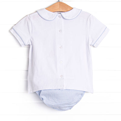 Sunday Gathering Applique Diaper Set, Blue