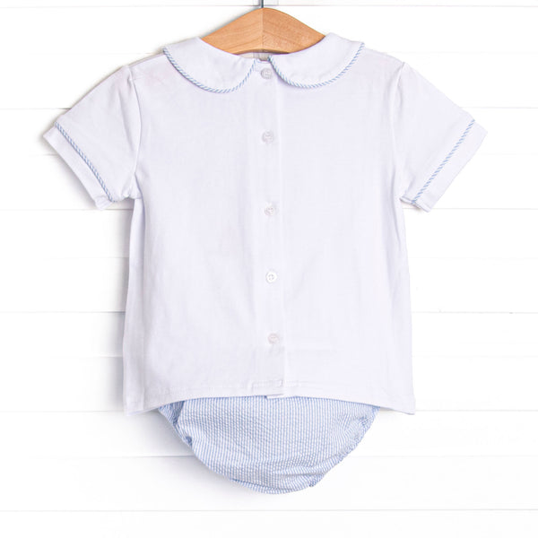 Sunday Gathering Applique Diaper Set, Blue