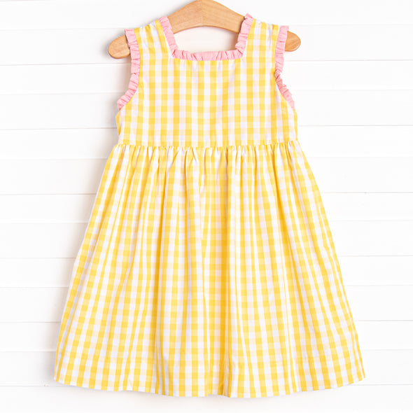 Fish Frills Smocked Dress, Yellow