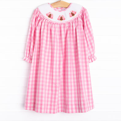 Gobble Gobble Smocked Bishop Dress, Pink