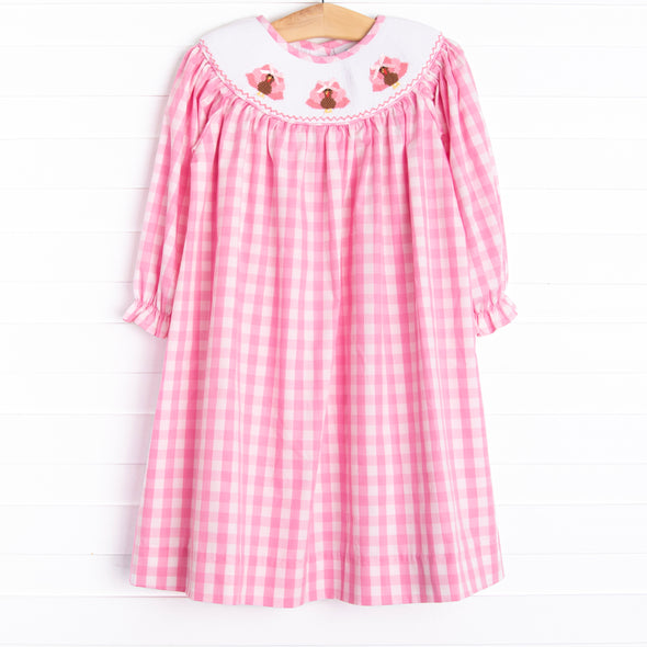 Gobble Gobble Smocked Bishop Dress, Pink