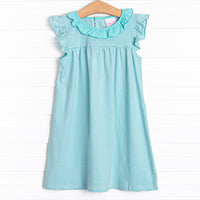 Hannah Flutter Sleeve Dress, Mint Stripe