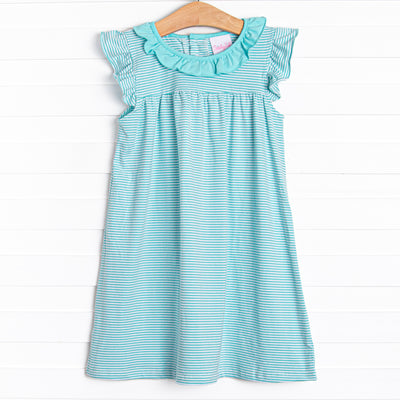 Hannah Flutter Sleeve Dress, Mint Stripe